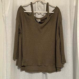 Anthropologie olive green off the shoulder blouse